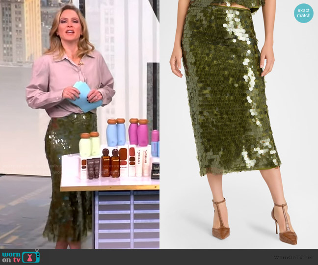 Cinq a Sept Calista Sequined Pencil Skirt worn by Sara Haines on The View