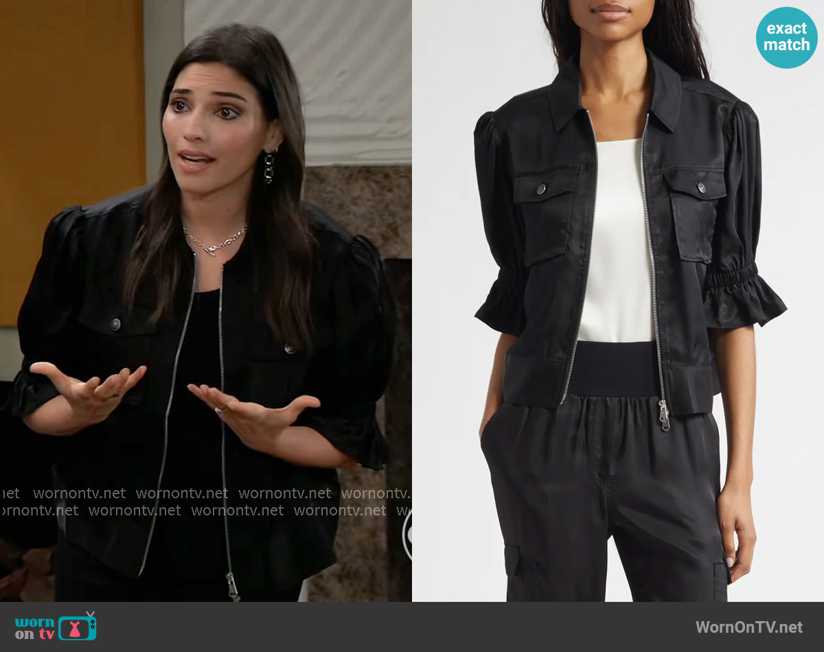 Cinq a Sept Holly Jacket in Black worn by Brook Lynn Quartermaine (Amanda Setton) on General Hospital