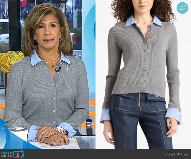 Cinq a Sept Soma Shirting Cardigan in Heather Grey Raincloud worn by Hoda Kotb on Today