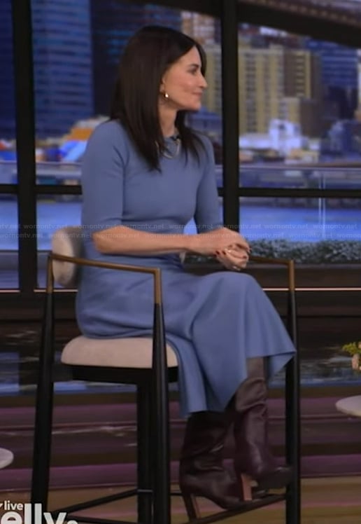 Courtney Cox’s blue midi dress on Live with Kelly and Mark