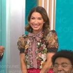 Courtney Cason’s floral tie-neck blouse on CBS Mornings