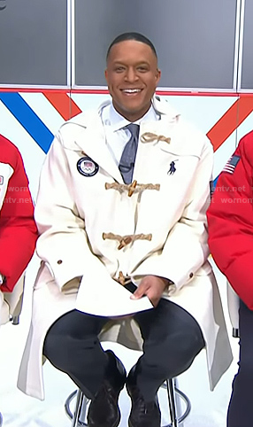 Craig’s white toggle coat on Today