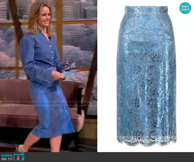 Dolce & Gabbana High-waisted lace pencil skirt worn by Sara Haines on The View