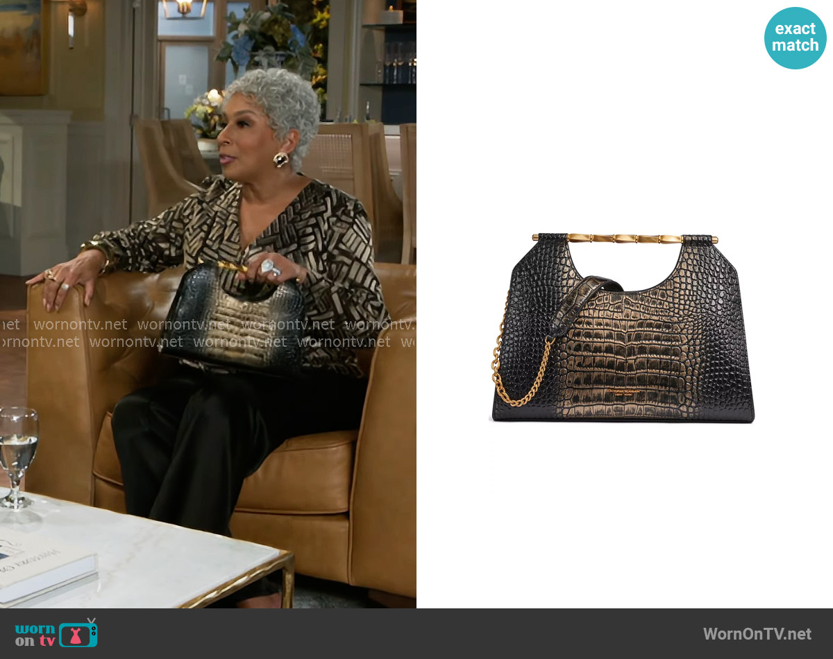 Donna Karan Commack Metallic Croco Clutch worn by Anita Dupree (Tamara Tunie) on Beyond the Gates