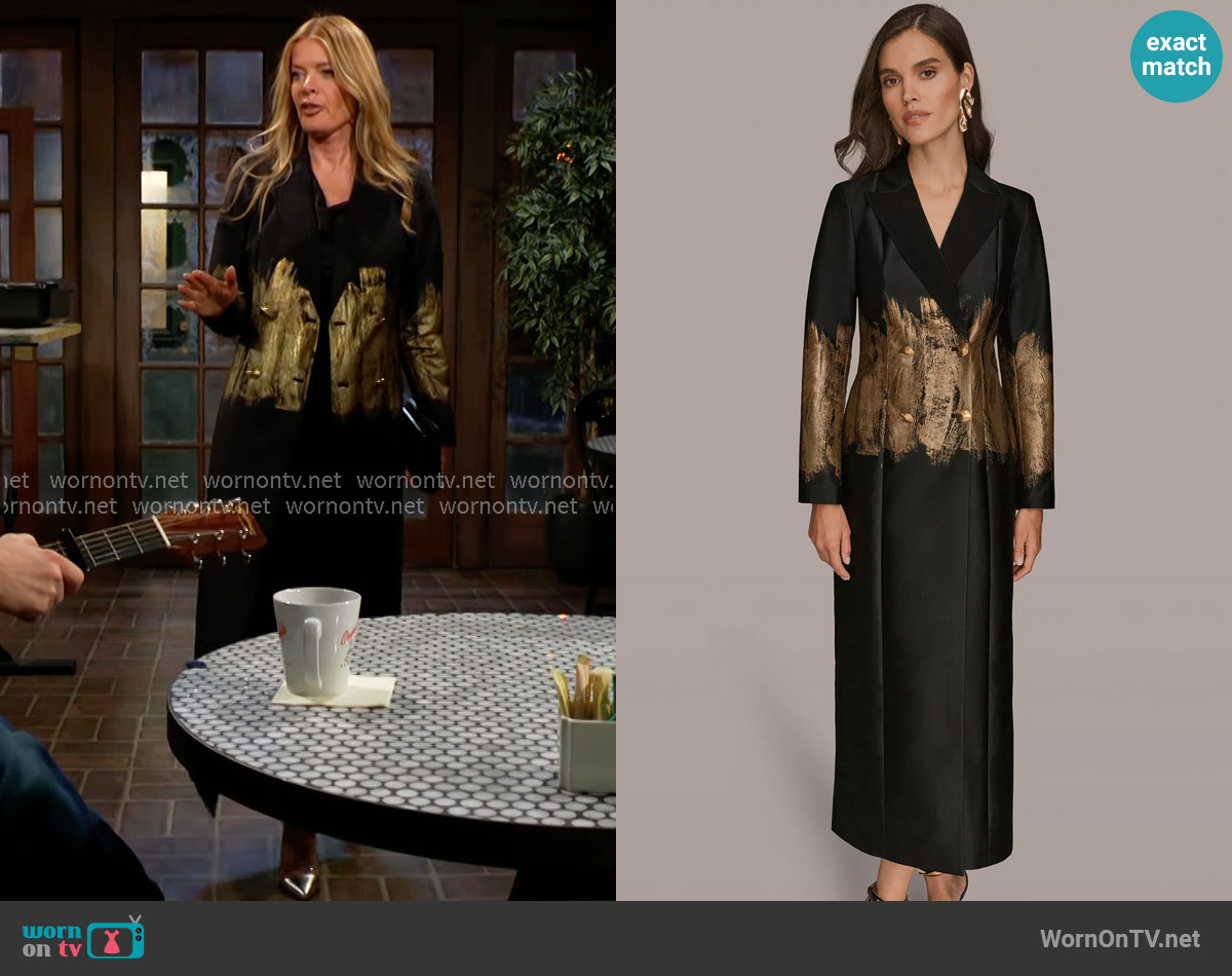 Donna Karan Long Sleeve Jacquard Coat Dress worn by Phyllis Summers (Michelle Stafford) on The Young and the Restless