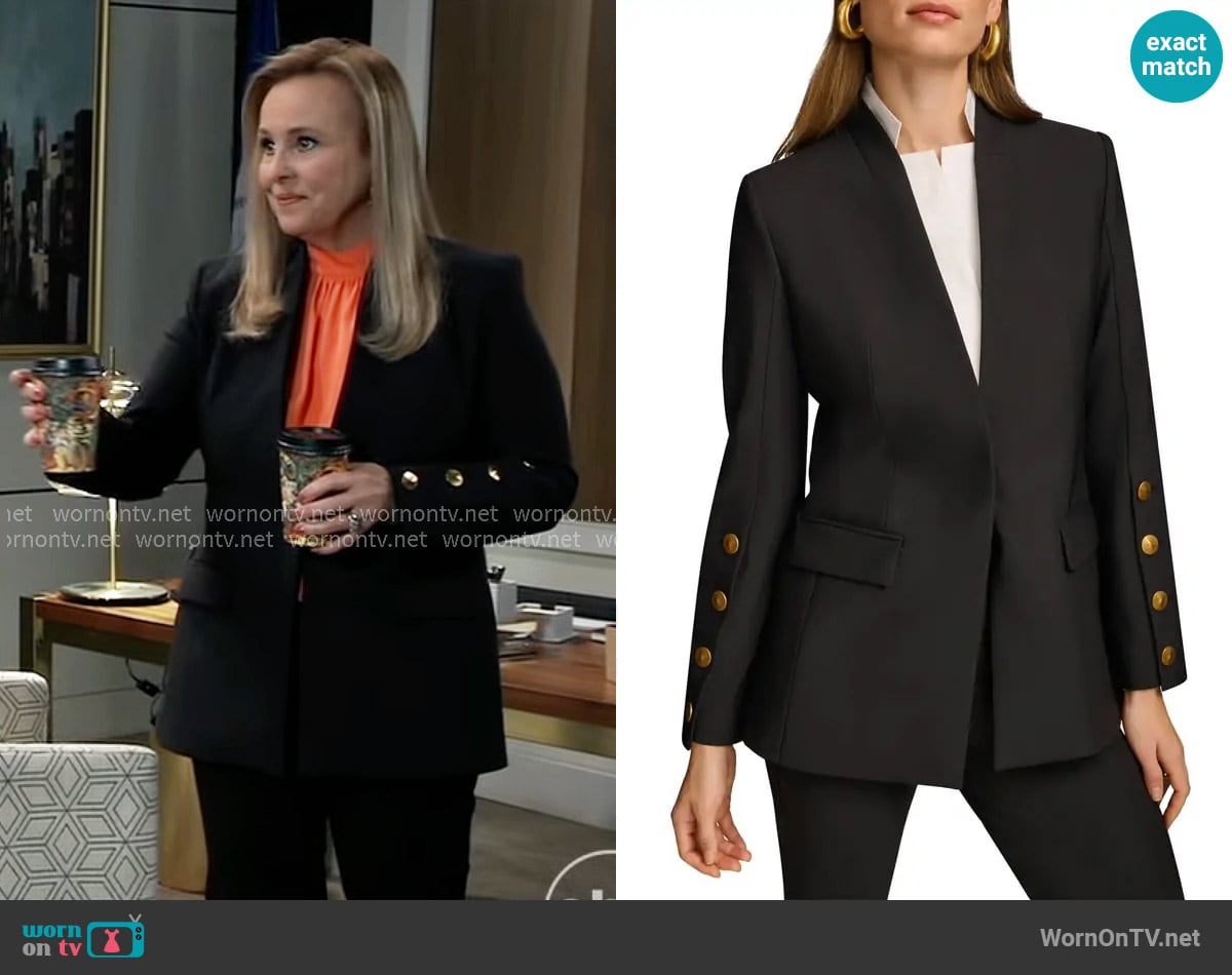 Donna Karan Sleeve Button Detail Shawl Collar Jacket worn by Laura Collins (Genie Francis) on General Hospital