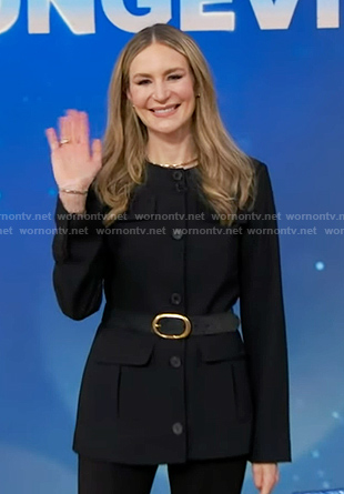 Dr. Amanda Kahn’s black jacket and suede belt on Good Morning America