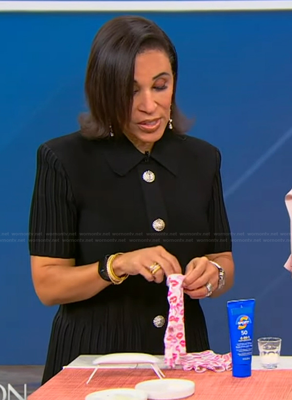 Dr. Jeanine Downie’s black button front ribbed dress on Tamron Hall Show