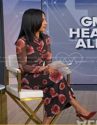 Dr. Tara Narula’s black floral ruched dress on Good Morning America
