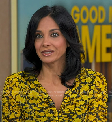 Dr. Tara Narula’s yellow floral ruched dress on Good Morning America