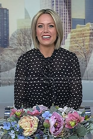 Dylan’s black polka dot tie neck blouse on Today