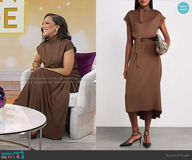 Edeline Lee Charmeuse Ribbon Neck Blouse in Brown worn by Robin Thede on Today