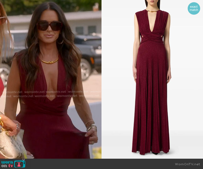 Elisabetta Franchi Pleated Gown worn by Kyle Richards on The Real Housewives of Beverly Hills