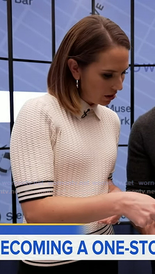 Elizabeth’s white collared knit sweater on Good Morning America