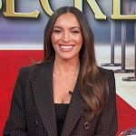 Emily’s gingham check double breasted blazer on Access Hollywood