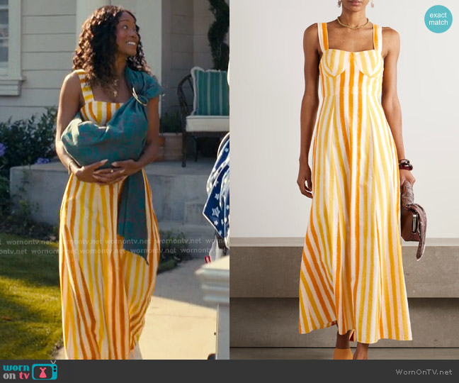 Emporio Sirenuse Azzurra Striped Cotton Maxi Dress worn by Samira Fisher (Keke Palmer) on The Burbs
