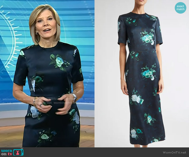 Erdem Abstract Rose Print Short Sleeve Cocktail Dress worn by Kate Snow on Today