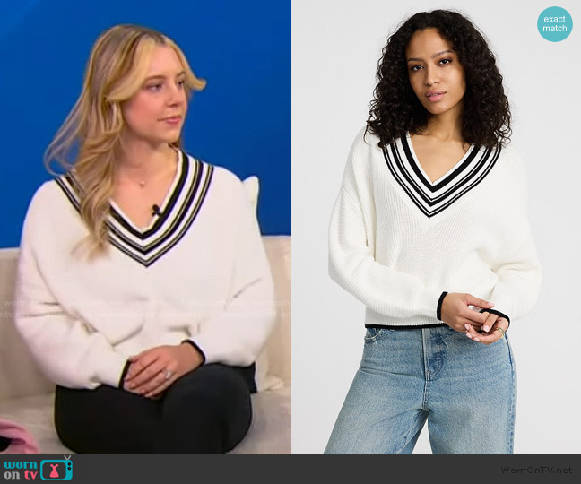 Express Relaxed Tipped V-Neck Sweater worn by Savannah on Tamron Hall Show