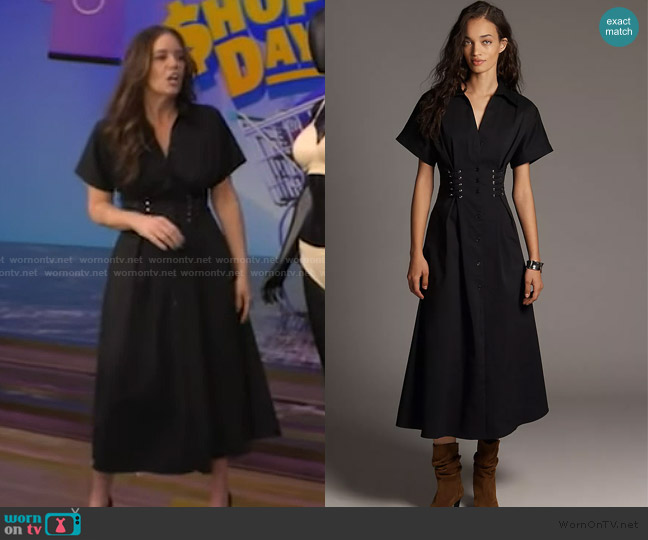 Exquise by Anthropologie The Tobie Tie-Waist Shirt Dress worn by Monica Mangin on Live with Kelly and Mark