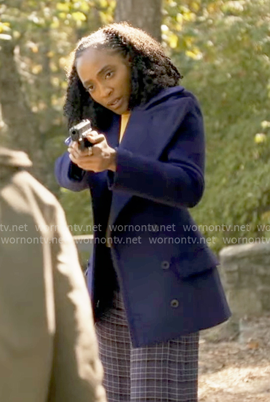 Faith’s navy blue coat on Will Trent