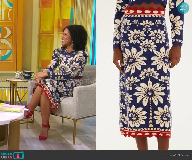FARM Rio Luna knit midi skirt worn by Adriana Diaz on CBS Mornings