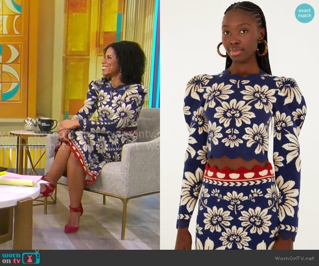 FARM Rio Luna puff sleeve knit top worn by Adriana Diaz on CBS Mornings