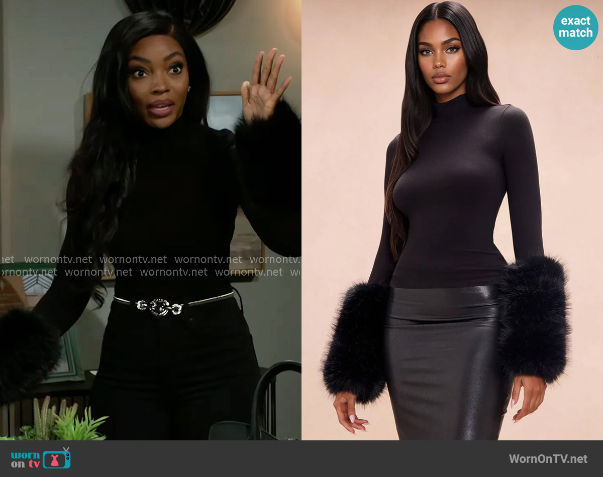 Fashion Nova Moscow Fur Top worn by Lynette Wise (Dominique Madison) on Beyond the Gates