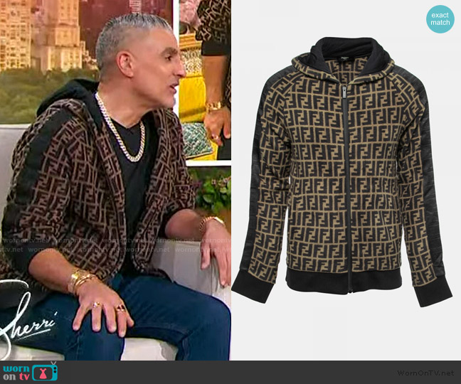 Fendi Brown FF Monogram Logo Hoodie worn by Reza Farahan on Sherri