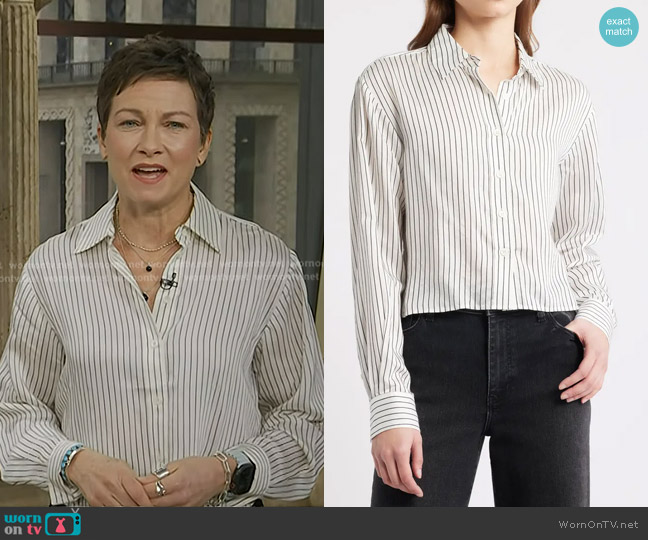 Frame The Charles Button-Up Shirt in Cream/ Navy worn by Stephanie Gosk on Today