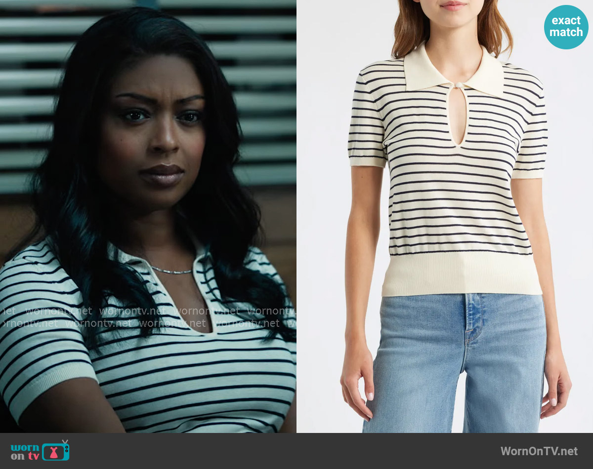 Frame The Keyhole Stripe Polo worn by Daphne (Javicia Leslie) on High Potential