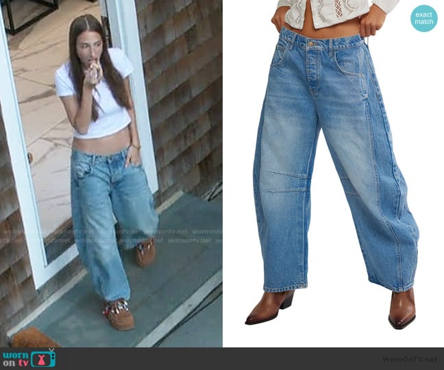 Free People We the Free Good Luck Mid Rise Barrel Leg Jeans worn by Amanda Batula on Summer House