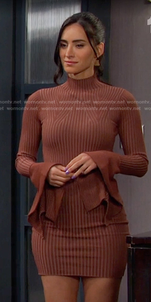 Gabi’s brown ribbed knit mini dress on Days of our Lives