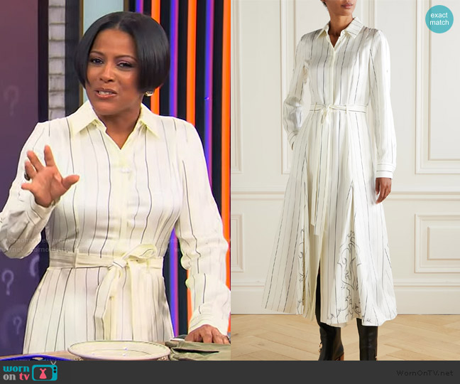 Gabriela Hearst Galway belted striped silk-twill midi shirt dress worn by Tamron Hall on Tamron Hall Show