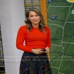 Ginger’s navy belt print pleated skirt on Good Morning America