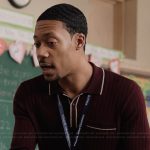 Gregory’s burgundy ribbed cardigan on Abbott Elementary