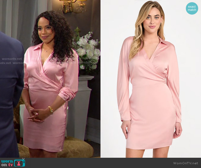 Guess Eco Tanya Dress in pink pearl worn by Jada Hunter (Elia Cantu) on Days of our Lives