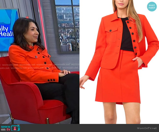 Halogen Button Front Jacket in Poinciana worn by Samantha Cassetty on NBC News Daily