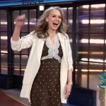 Hilarie Burton’s lace trim polka dot print dress on The Kelly Clarkson Show