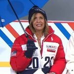 Hoda’s red, white and navy puffer jacket on Today