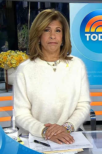 Hoda’s white fuzzy sweater on Today