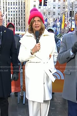 Hoda’s white hooded wool coat on Today