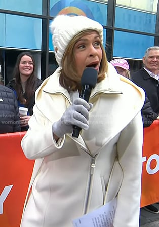 Hoda’s white hooded wool coat on Today