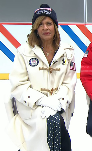 Hoda’s white toggle coat on Today