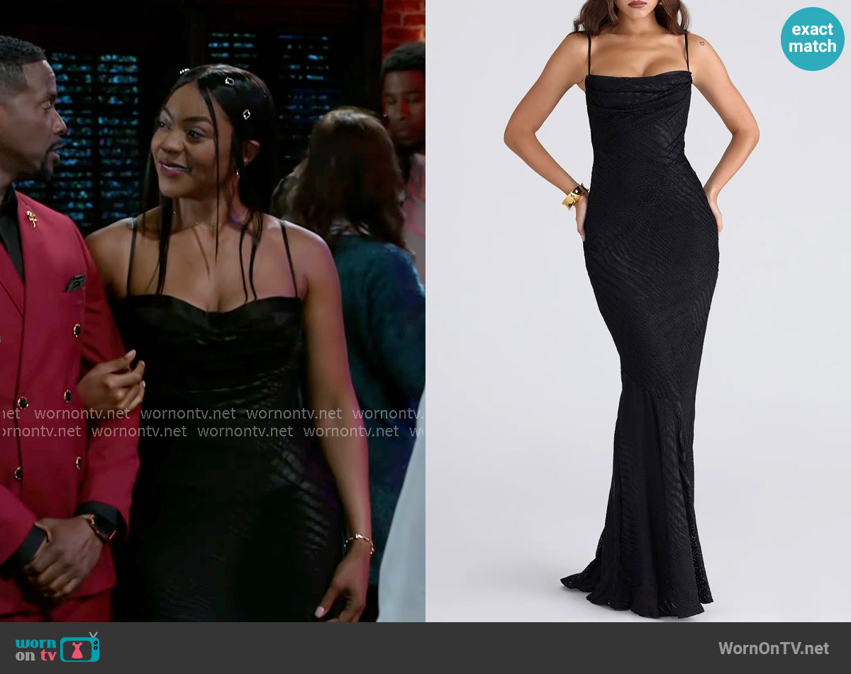 House of CB Nalani Satin Burnout Gown worn by Shanice Johnson (Ernestine Johnson) on Beyond the Gates