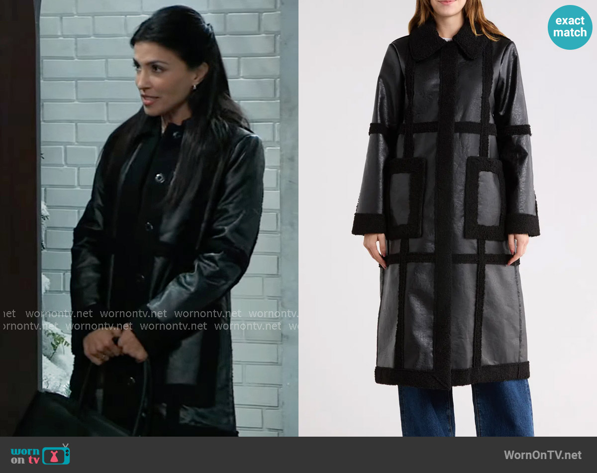 Hutch Ozzie Faux Shearling Trim Coat worn by Justine Turner (Nazneen Contractor) on General Hospital
