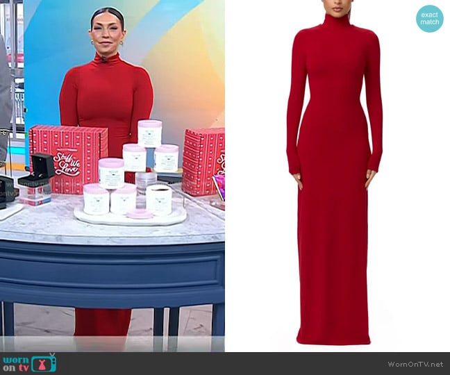 Naked Wardrobe Butter Turtleneck Long Sleeve Maxi Dress in Ruby Red worn by Melissa Garcia on Today