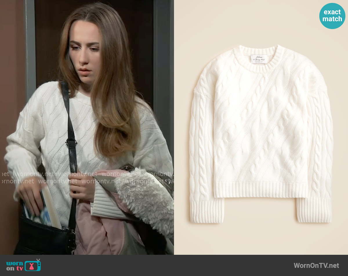 J. Crew Spring Street cashmere twisted cable-knit sweater in Ivory worn by Josslyn Jacks (Eden McCoy) on General Hospital