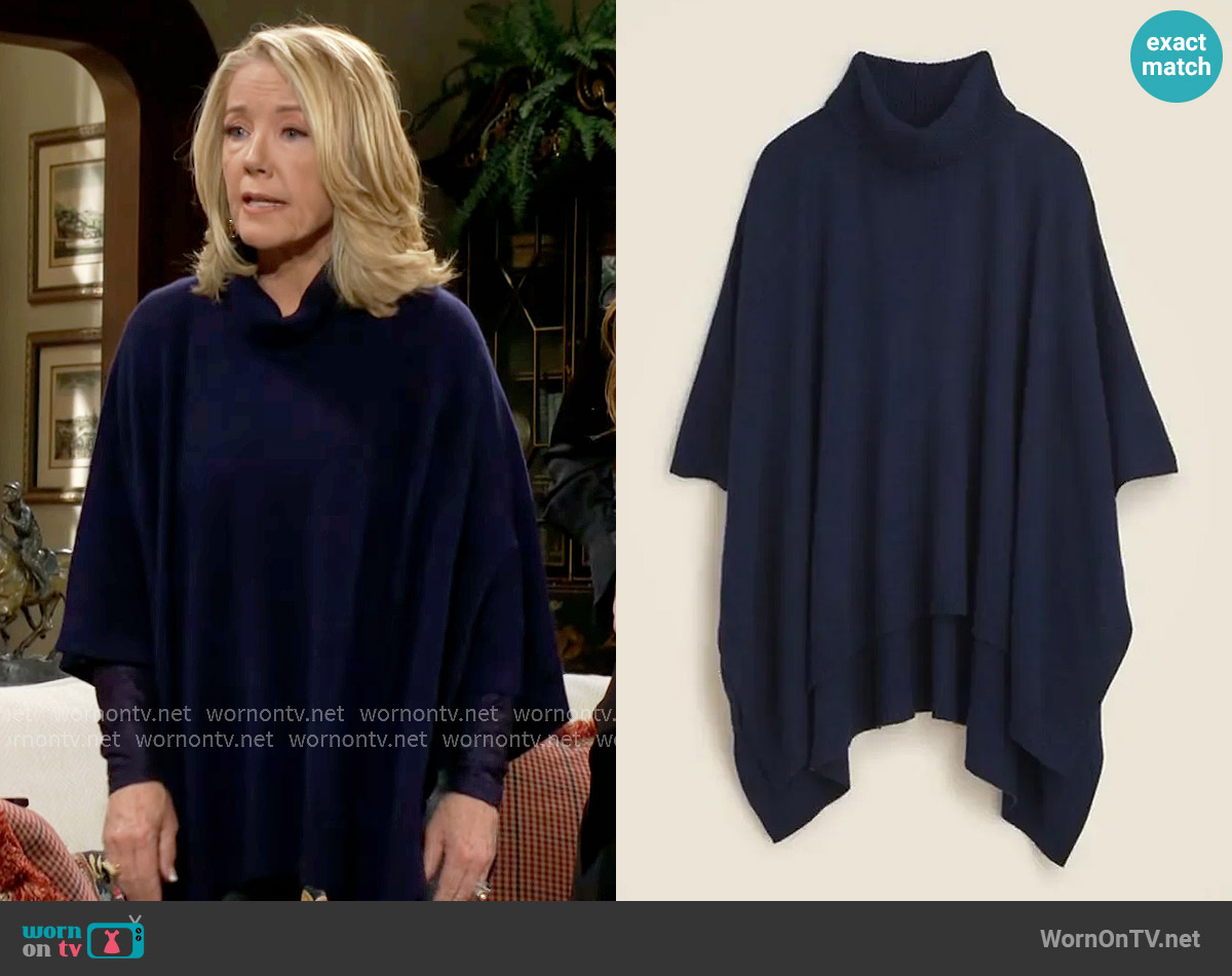 J. Crew Wool-cashmere blend turtleneck poncho worn by Nikki Reed Newman (Melody Thomas-Scott) on The Young and the Restless