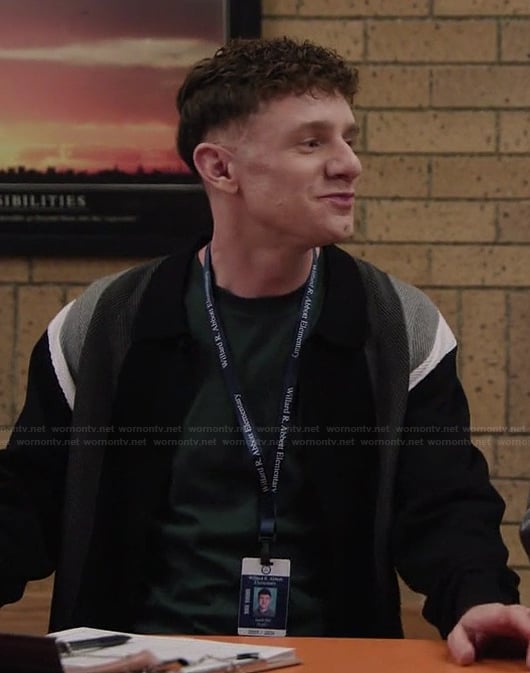 Jacob’s striped cardigan on Abbott Elementary