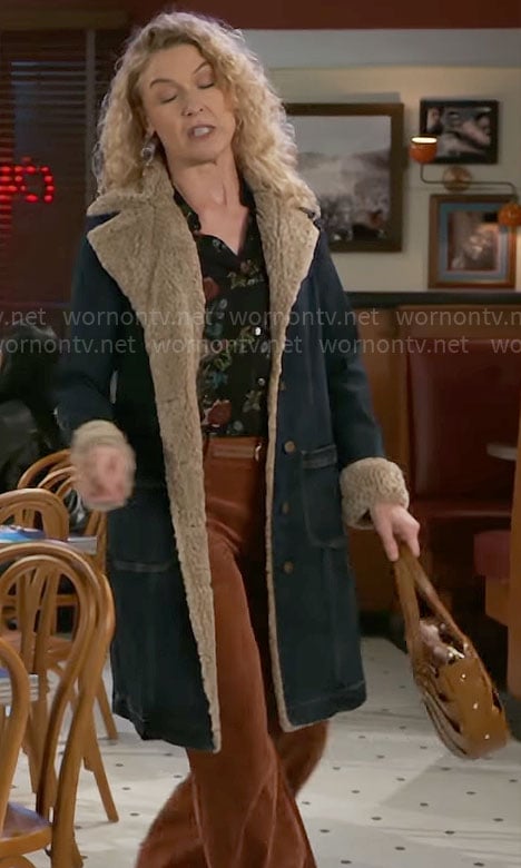 Jan’s denim and sherpa coat on Beyond the Gates